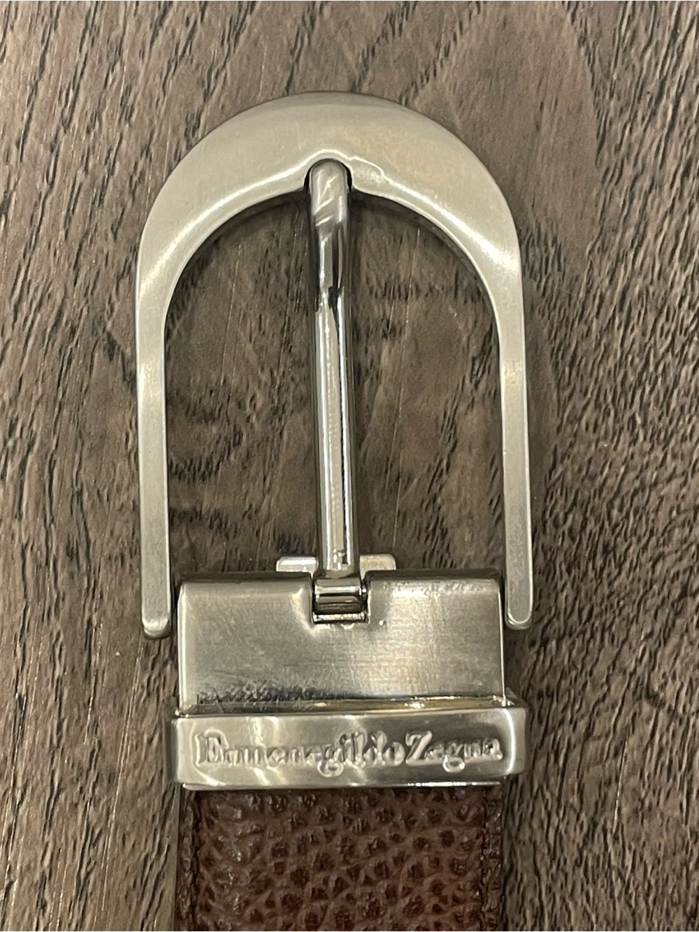 Ermenegildo Zegna Brown Leather Belt Silver Tone Buckle Made in Italy